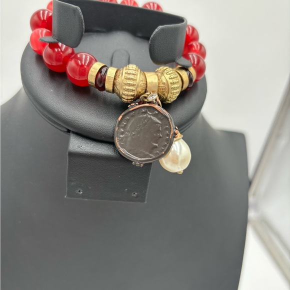 #246 New Chicos Ruby and Stone 3 piece set in gold tone setting. Beautiful Reds - Picture 4 of 8